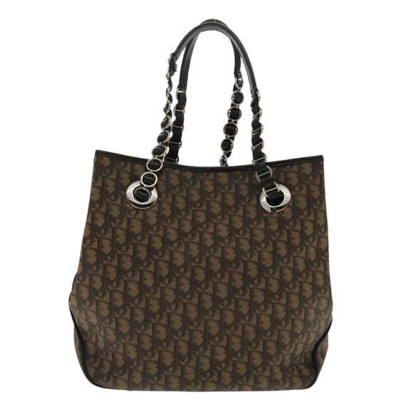 Christian Dior Trotter Romantic Tote Bag PVC Leather Brown Silver Auth 94254 - Picture 2 of 16